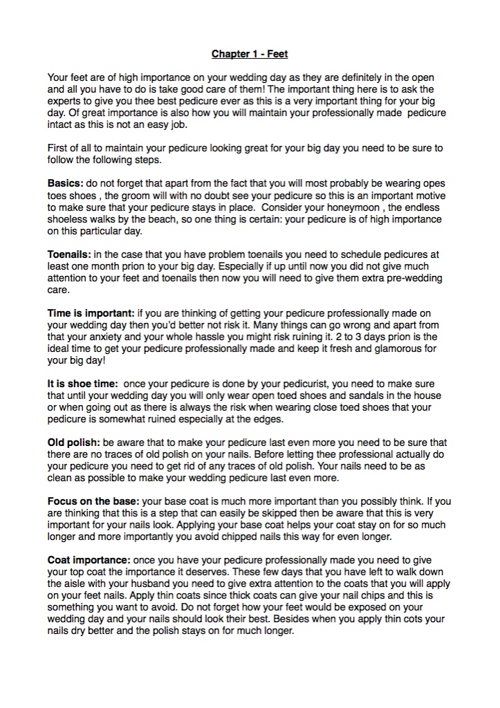 A page from the unpublished 2013 K Fuller bridal preparation ebook proof